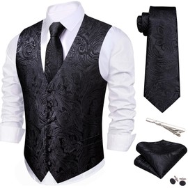 Barry.Wang Formal Men Vest Paisley Jacquard Silk Tie Suit Waistcoat Set Wedding 5PCS