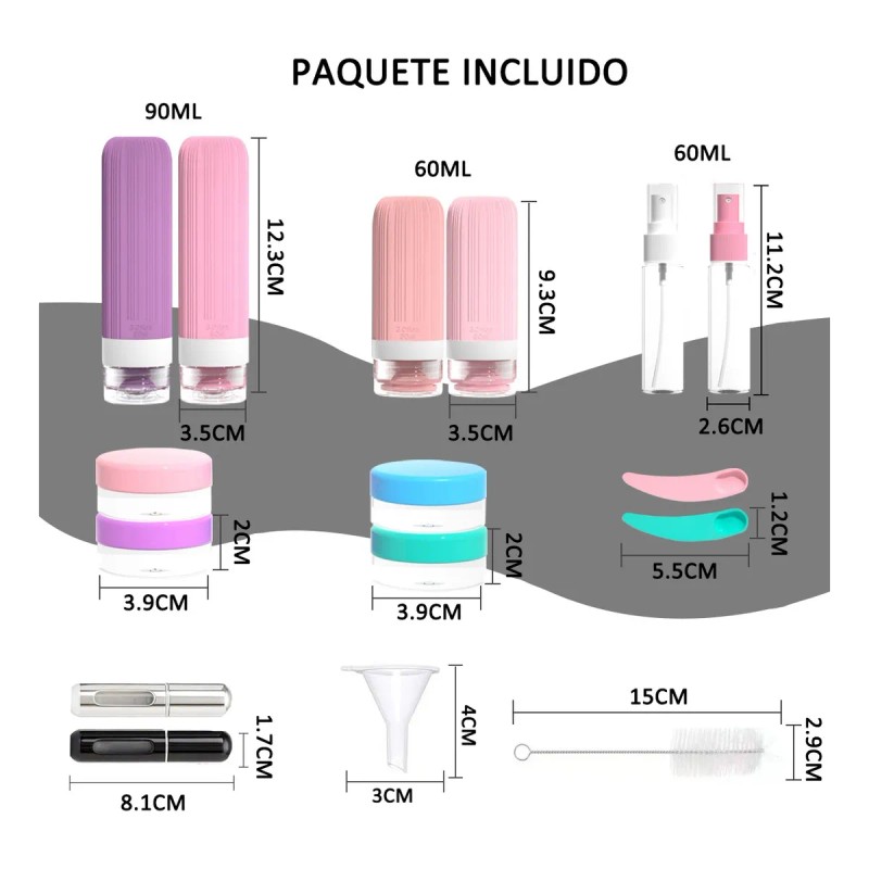 18 Unidades Botellas De Viaje Para Artículos De Tocador Rosa