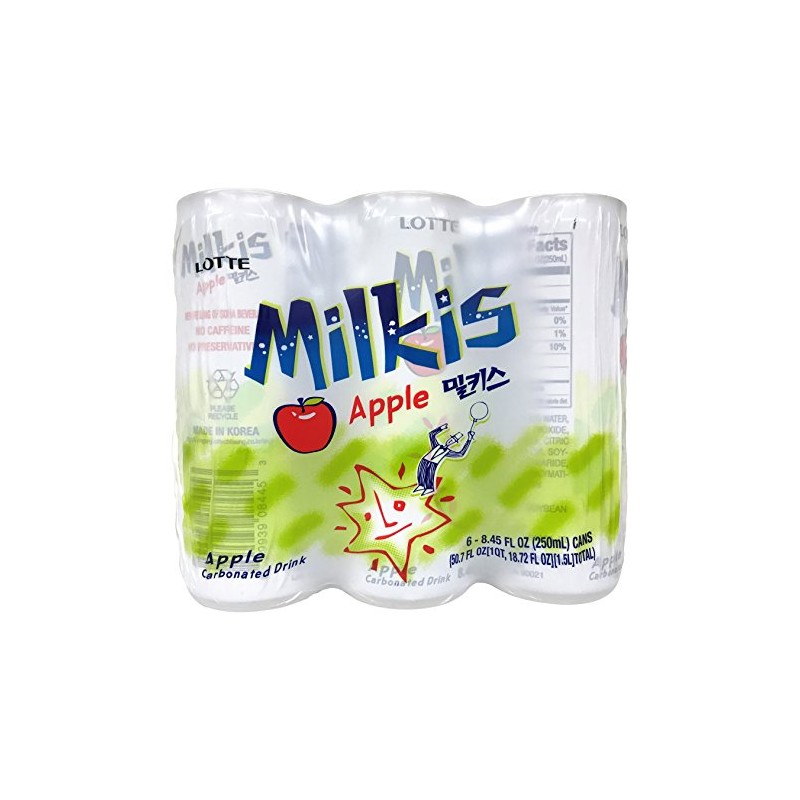 LOTTE Milkis Soda Beverage, Apple, 8.45 Fl Oz, Pack of