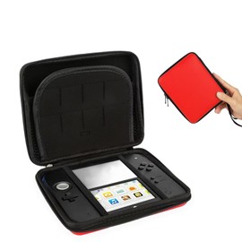 Carrying Case for 2DS Console and Accessories, Hard Shell Protective Travel Case, with 8 Game Slot and Inner Pocket, Wrist Strap (Red)
