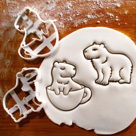 BAKERLOGY Set of 2 Capybara Cookie Cutters - Detailed Biscuit Cutter Design for Baking and Crafts, ideal on fondant, dough, clay