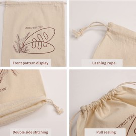 Linen Bread Bags, Reusable, with Drawstring, Large, Unbleached, Bags for Bread, Baguette, Homemade Bread and Other Foods, Also Fruit and Vegetable Bags, (30 x 40 cm), Set of 4