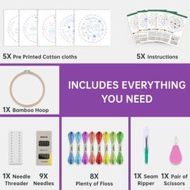 CYANFOUR 5 Stage Starter Embroidery Kit for Beginners Adults and Teens, Easy to Learn 33 Different Stitches from Video & Instruction, Needlepoint Kits for Adults with Stamped Embroidery Patterns.