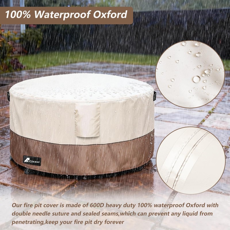 Fire Pit Cover Rectangular, Outdoor Heavy Duty 600D 100% Waterproof