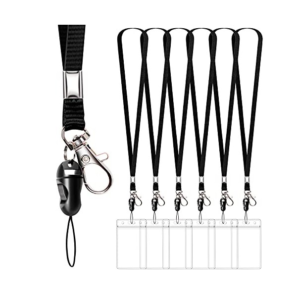 6 Pack Neck Lanyard with ID Badge Holder, Office Strap Lanyards, Stainless Metal Swivel Hook for , Name Tag, Badge Holders, Keychains, Card, Black