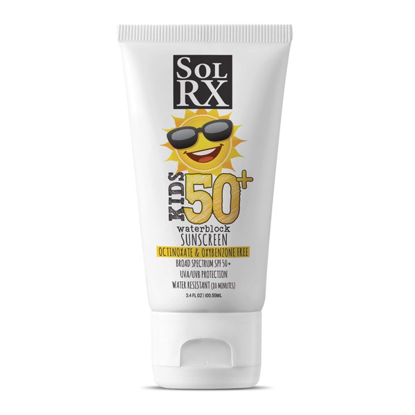 SolRX KID's SPORT Sunscreen SPF 50+ Oxybenzone Free Sunscreen, Reef Safe Sunscreen for Face and Body, Won't Run Into Eyes