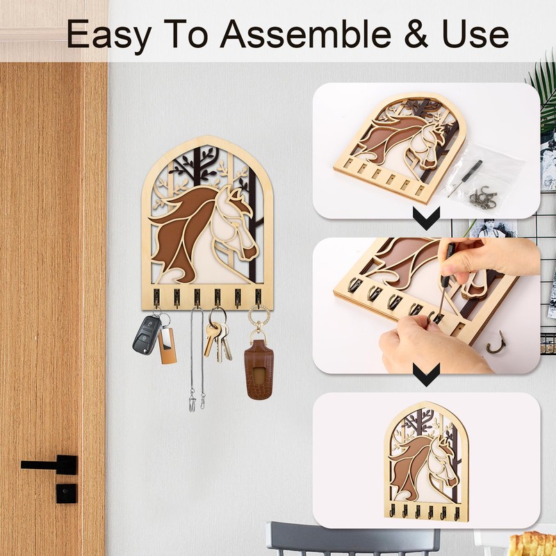DRMFLE DIY Wooden Key Holder, Key Hooks with 6 Hooks
