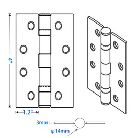 Pack of 2 Hinge, 304 Hinge Stainless Steel 100 x 76 x 3 mm Door Hinges for Wooden Doors, Hinges Foldable Stainless Steel for Front Door of Commercial Buildings