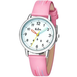 KDM Kids Watch Girls Boys, Children Time Learning Waterproof Luminous Analog Watches for Kids Ages 3-12, Easy to Read Time Pink Leather Quartz Wrist Watch Gift for Boys Girls