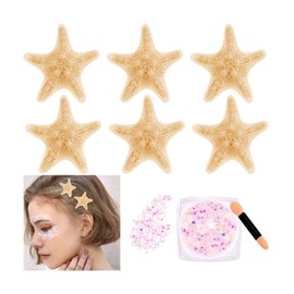 Vovii Mermaid Costume Set - 6Pcs Starfish Hair Clips and 1Pcs Face Body Glitter for Women Girls, Seashell Hair Accessories for Mermaid Outfit Cosplay Beach Dress