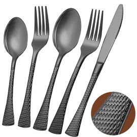Hammered Black Stainless Steel 20-Piece Flatware Set