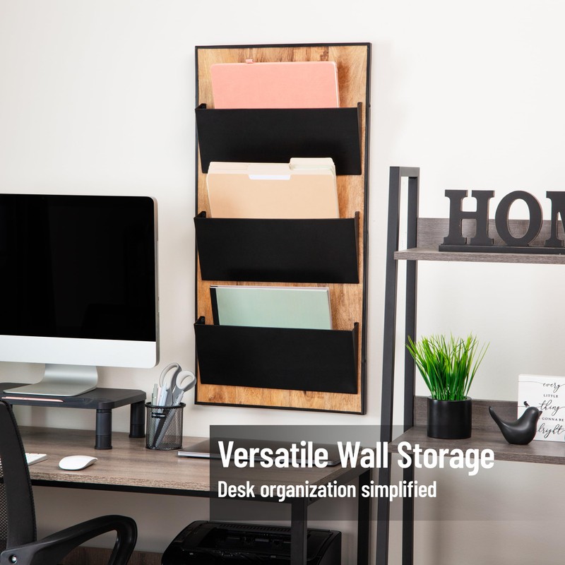 Mind Reader 3-Tier Wall-Mounted File Organizer, Wood and Metal Vertical