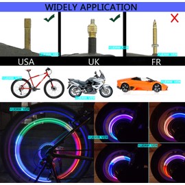 YUERWOVER 4 Pack LED Bike Wheel Lights Car Tire Valve Stems Caps Bicycle Motorcycle Waterproof Tyre Spoke Flash Light Cool Reflector Accessories for Men Women Kids (Colorful)