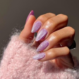 Dark Red Glitter False Nails Almond, SXVME Cat Eye Press on Nails Medium Stiletto, Sparkly Shiny Fake Nails Burgundy, Cute Bling Glue on Nails Stick on Nails for Women Daily Holiday Wear, 30 Pcs