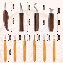 Wood Carving Tools Kit for Beginners, 4 Knives, 6 Chisels, Leather Strop, Wax, Sandpaper, Basswood & Safety Gloves - Complete Starter Set with Storage Bag, Whittling Tool Kit for DIY Woodworking