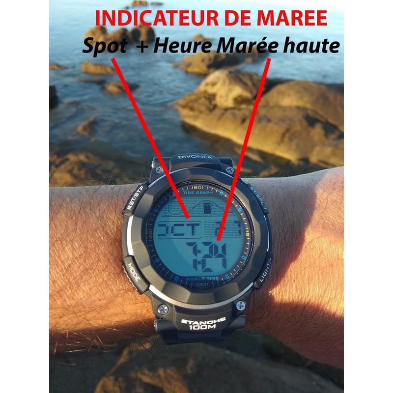 DiVONEA Digital Watch with Tide Indicator and Moon Phase