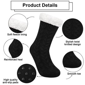 Chalier Fashion 2 pair Slipper Fluffy Socks for Women Warm Fuzzy Casual Knitted Socks Bed Slippers Anti Slip Gift for Lady