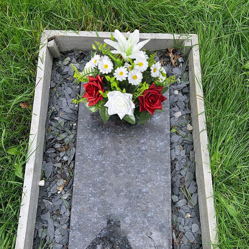 Kukooka Artificial Grave Flowers in Pots, Artificial Rose Lily Daisy