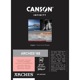 Canson Infinity Arches 88 Ultra Smooth Pure White Matte Inkjet Paper, 310gsm, 5" x 7", 25 Sheets