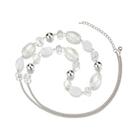 Long Glass Crystal Beaded Necklace Beads Statement Long Necklaces for Women Fashion Jewelry Costume Gift(10-White)