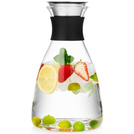 Glass Pitcher with Lid and Spout, 42 OZ Glass Water Pitcher for Fridge, Glass Water Jug, Glass Carafe with Lid for Hot/Cold Water, Large Pitcher for Coffee, Juice,Homemade Iced Tea Beverage 1250ML