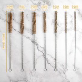 7 PCS Brass Wire Tube Brush Kit Brass Wire Bottle Brushes, 11'' Long-Handle Wire Bristle Cleaning Pipe Cleaner, 6mm/8mm/10mm/12mm/15mm/20mm/22mm Brass Tube Brush for Tubes,Bottle,Keyboards,Glass