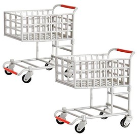 Set of 2 Plastic Toy Miniature Shopping Cart Accessories for Action Figures, Dioramas, Models