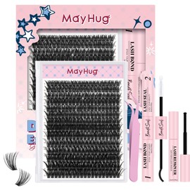 Mayhug Lash Extension Set, 80D Eyelash Extensions Set, 9-16 mm, Cluster Lashes, 280 Pieces, D Curl, Individual Eyelashes, Natural DIY Lash Extension Set for Beginners (80D Kit)