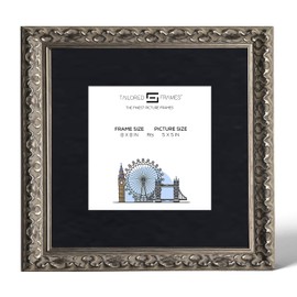 Tailored Frames Vienna Silver 8" X 8" Frame for 5" X 5" Picture | Rustic Style Vintage Single Picture Frame | Table Top & Wall Hanging Type | Photo Frame with Black Mount