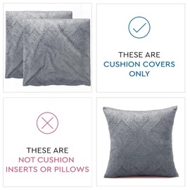 Encasa XO Luxury Embossed Velvet Cushion Covers - Plush Throw Pillow Covers for Elegant Living Rooms & Bedrooms, Machine Washable, 24x24 Grey | Set of 2 | Covers Only No Insert.