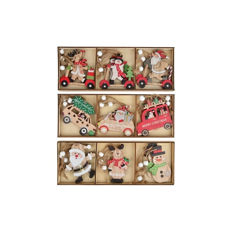Genérico Adornos Navideños de Madera 27 Piezas, Colgantes con Camión