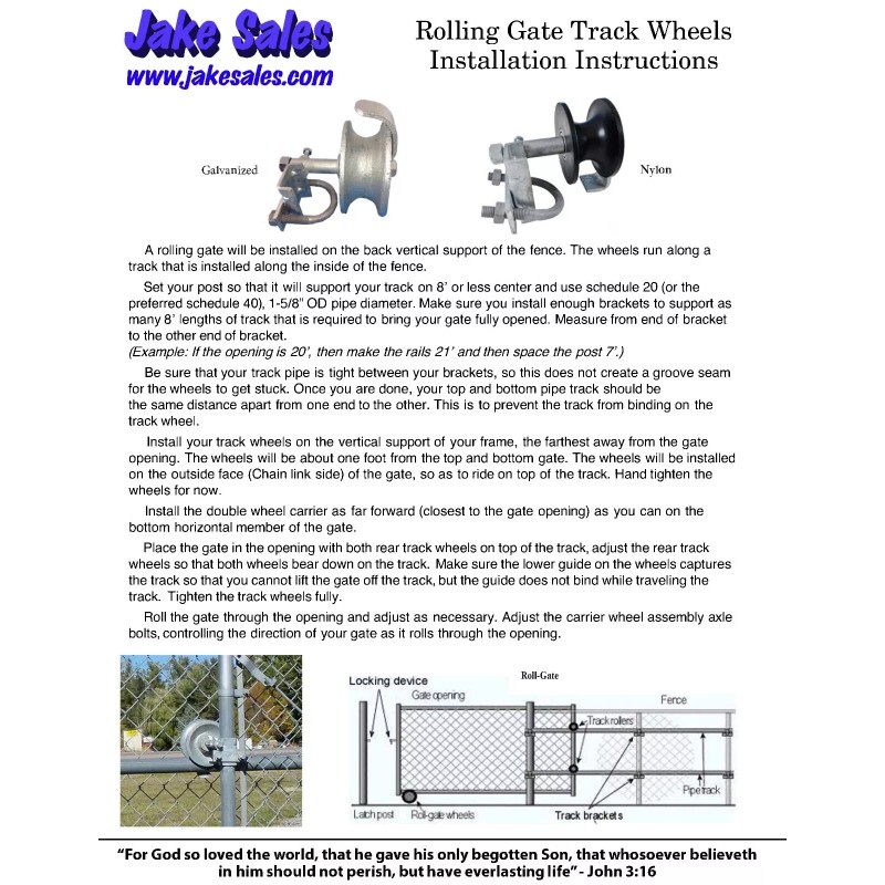 Jake Sales (2) Chain Link Rolling Gate NYLON TRACK ROLLERS: