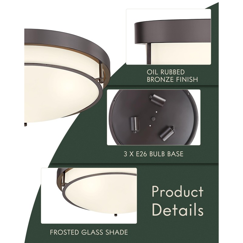Cargifak 16 inch Flush Mount Ceiling Light, 3-Light Close to