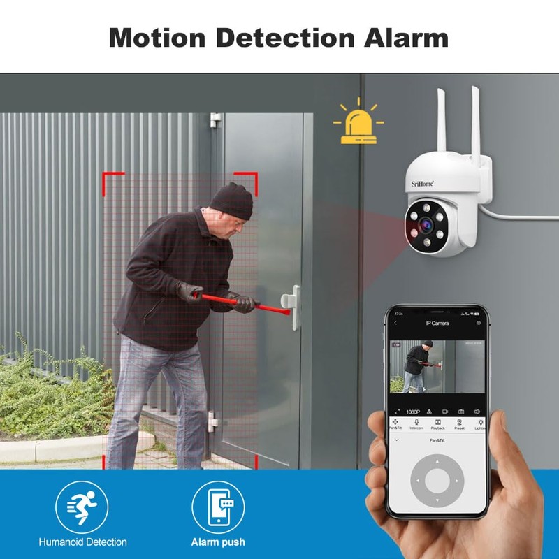 SRIHOME 1080P WiFi Surveillance PTZ IP Camera Humanoid Detection and