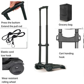 Small Hand Truck Folding Hand Dolly 80lbs Duty Collapsible Shopping Cart Backpack with Wheels Trolley with 2 Elastic Ropes Grocery Cart On 2 Wheels Car Seat Dolly Luggage Cart for Trip