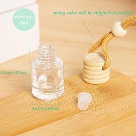 8Packs Refillable Car Air Freshener Perfume Bottle Hanging Car Diffuser Bottle Essential Oil Glass Bottle Clear Essential Oil Bottle with Wooden Caps and Random Color Hanging String