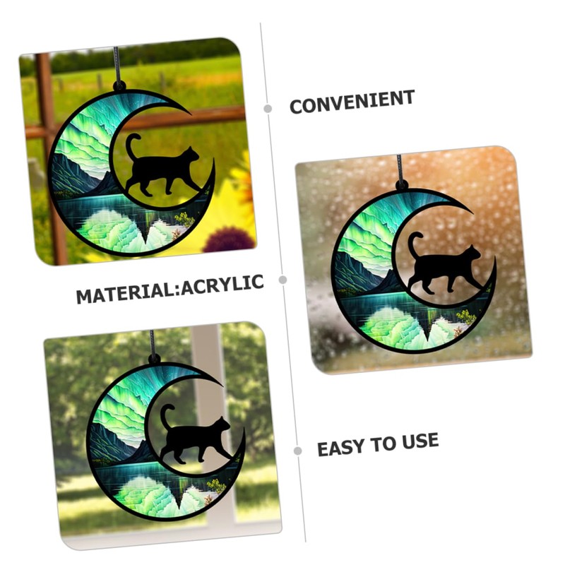 Zerodeko 2Pcs Cat Moon Acrylic Wall Decoration Creative Hanging Ornament