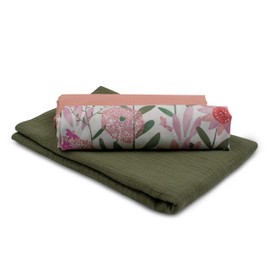 VmG-Store Muslin + Cotton Fabric Set, Colour Coordinated, Double Gauze Fabric, 100% Cotton Fabric, Tex Standard 100 + GOTS (Set06 Meadow Flowers, White)