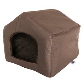Indoor Dog House – Covered Dog Bed with House Shape and Removable Sherpa Lined Pad – Pet Tent for Cats or Dogs up to 35lbs by PETMAKER (Brown)