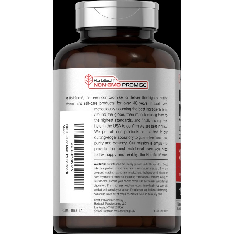 Horbäach Nitric Oxide Supplement | 3000mg | 120 Capsules |