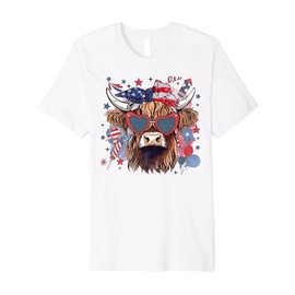 4th Of July Highland Cow Cute American Farm Boys Girls Kids Premium T-Shirt
