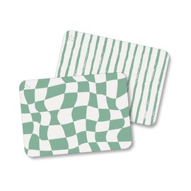 APLAINR Proud Placemat, Silicone Placemats for Babies, Toddler Placemat, Kids Placemat, Checkered Pattern and Stripe Pattern, Set of 2, Matcha Green