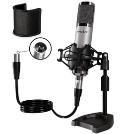 PROAR Studio Microphone, Professional Cardioid XLR Condenser Recording Mic Voice Over Kit with Desktop Stand for Music, Singing, Podcasting, and Vocal Streaming