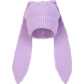 YEKEYI Long Ears Funny Hat Knit Beanie Hats Cute Bunny Winter Cap Warm Knit Rabbit Crochet Skull Cap Purple