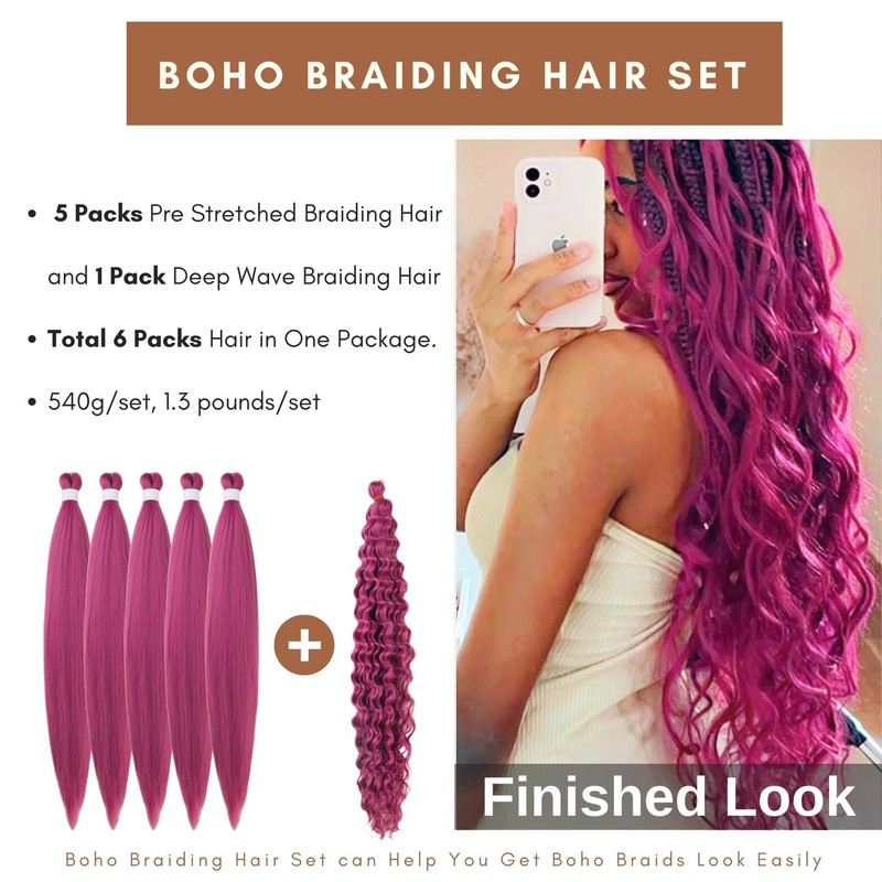 Deep Pink Braiding Hair Pre Stretched Knotless Braiding Hair for