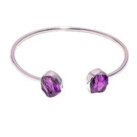 Natural Amethyst Raw Gemstone, 925 Sterling Silver Adjustable Bangle Beautiful Custome Jewelry RSB125