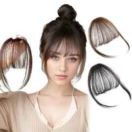 2Pcs Clip Style Tassels, Clip Style Bangs, Real Hair Bangs Clip Style, Suitable For Women To Use Sideburns For Hair Extensions, Air Fine Bangs For Women To Use For Hair Extensions (Light Brown, Black)