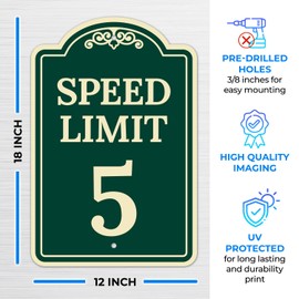 Sigo Signs Speed Limit 5 Mph Decor Green Dark, 12x18 Inches, ACM, Fade Resistant, Made in USA