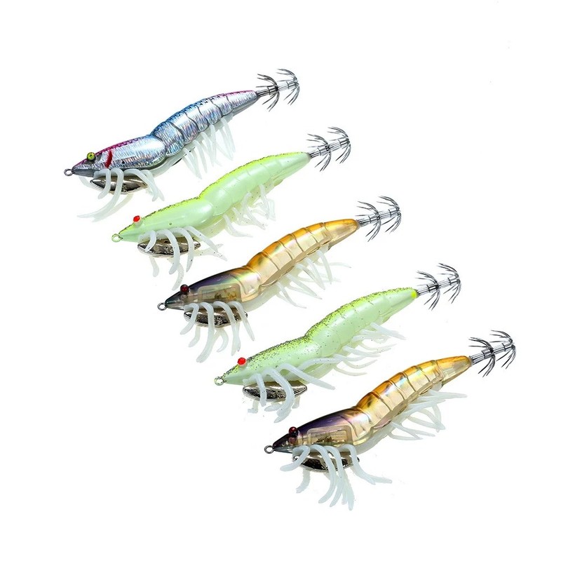 Lixada 5pcs 12cm/21g Noctilucent Fishing Shrimp Lure Prawn Squid Bait