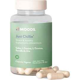 Moods | Stress & Anxiety - Suplemento con Gaba, L-Teanina, L-Tirosina y Semilla de Uva - Sin Gluten y Vegano - 60 Cápsulas Veganas - Just Chillin'